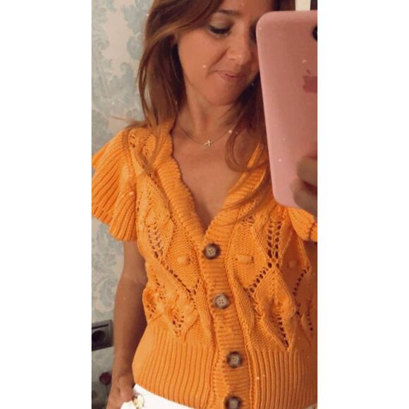 Zara Ruffled Knit Vest Orange New L - Picture 4 of 7